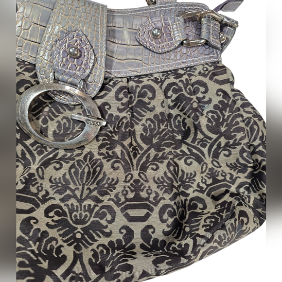 RARE- Vintage Y2K Guess Large Tapestry Cloth Alligator Print Handbag - Picture 5 of 12